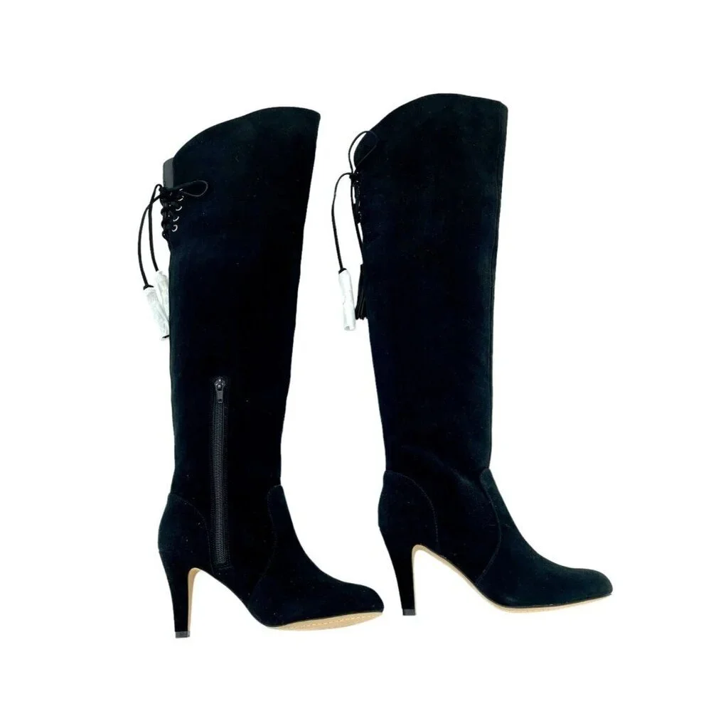Vince Camuto Cherline Black Suede Leather Over the Knee Boots SZ 6 New